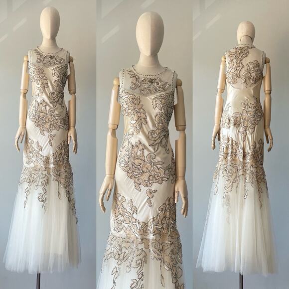 Vintage Cache Dress Y2K 90s Whimsical Silk Beaded Fairy Bridal Wedding NWT 4 S - Picture 2 of 15